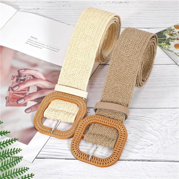 Woven Belt for Women StrawElastic Stretch Waist Belt Boho Belts LadiesBeach Belt - Picture 4 of 7